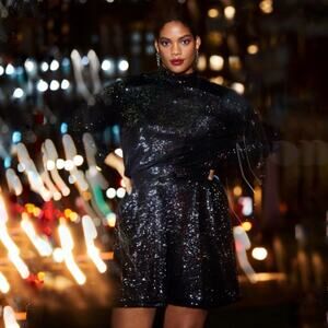 NWT Eloquii Sequin Shorts Black Belted Party New Years Eve Vegas Size 20